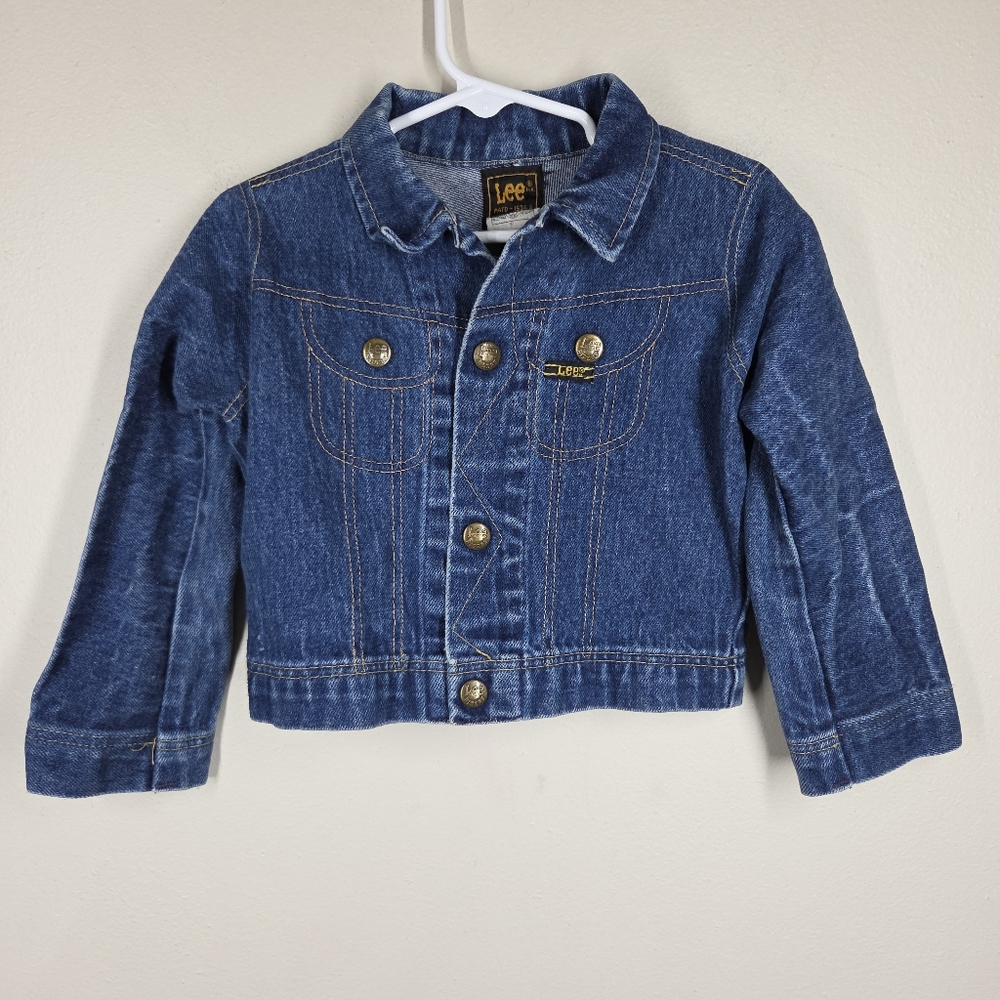 Vtg Lee Riders 70s 80s Kids Denim Jean Trucker Jacket Snap Button Cotton 4T